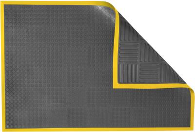 Antistatic Anti-Fatigue Floor Mat with 2,5 cm Yellow Bevel | AFS Complete Smooth | Fire-Retardant | Grey | 60 x 120 cm
